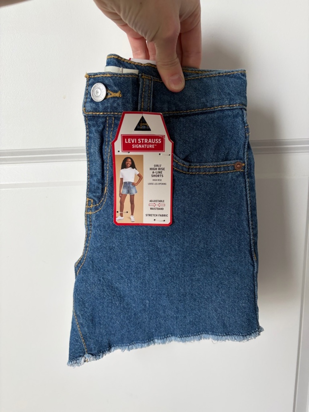 Levi's Signature Dark Blue Denim Shorts with Raw Hem